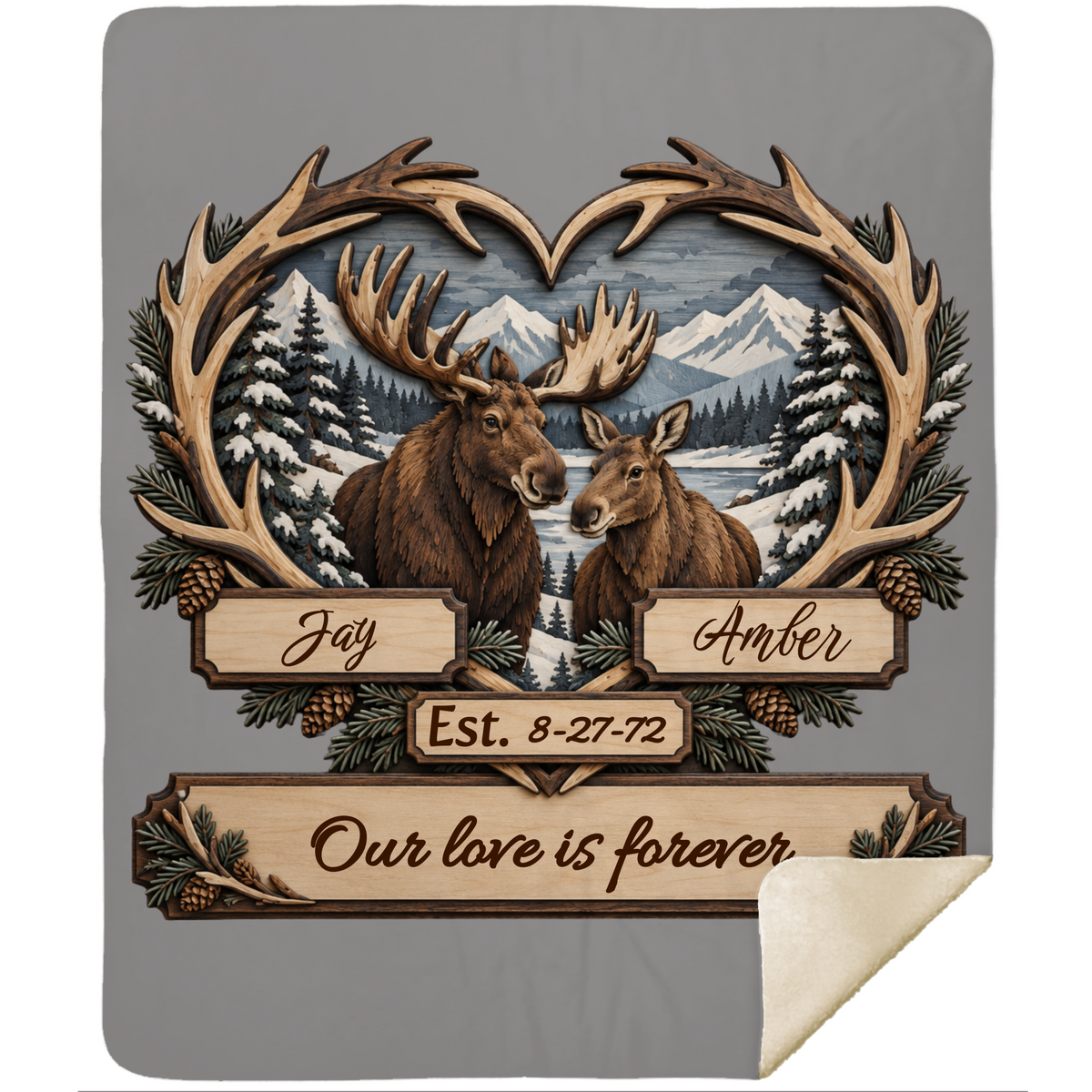 Personalized Woodland Animals Couple Sherpa Blanket 50 X 60 – Custom Names & Anniversary Date