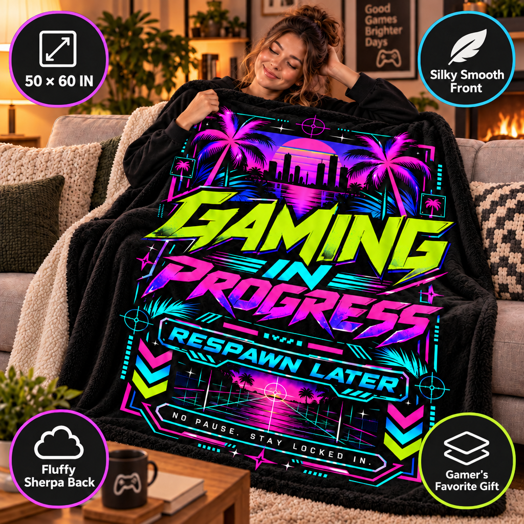 Gaming In Progress Sherpa Blanket – Cozy Gamer Throw Blanket 50 x 60