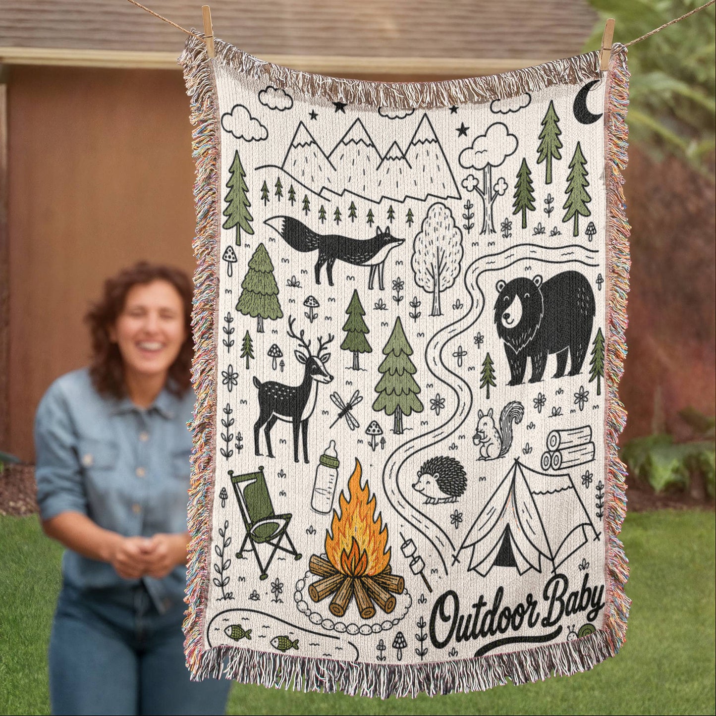 Outdoor Baby Adventure Blanket – Whimsical Woodland Camping Baby Throw