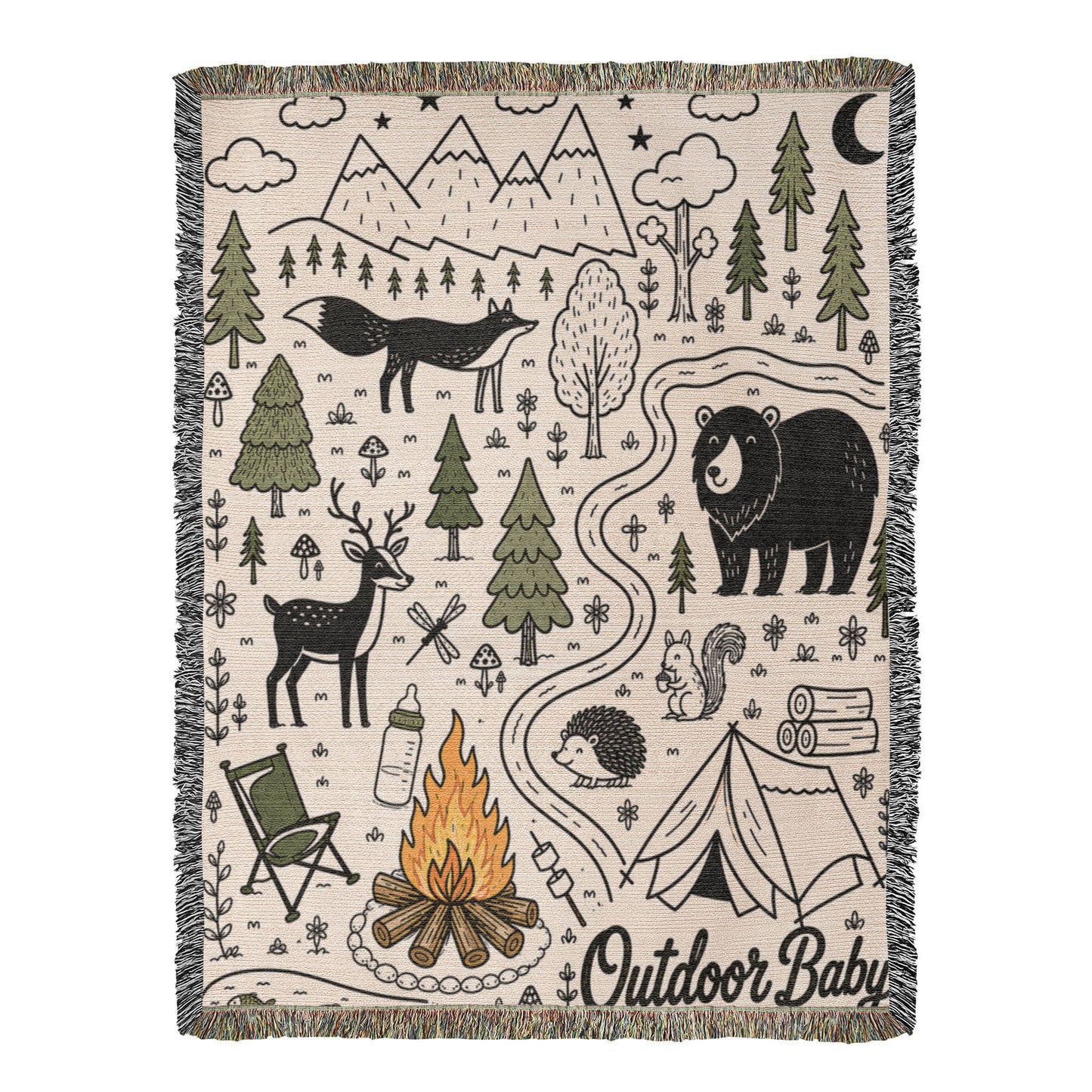 Outdoor Baby Adventure Blanket – Whimsical Woodland Camping Baby Throw