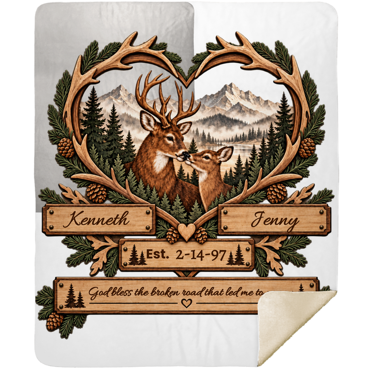 Personalized Woodland Animals Couple Sherpa Blanket 50 X 60 – Custom Names & Anniversary Date
