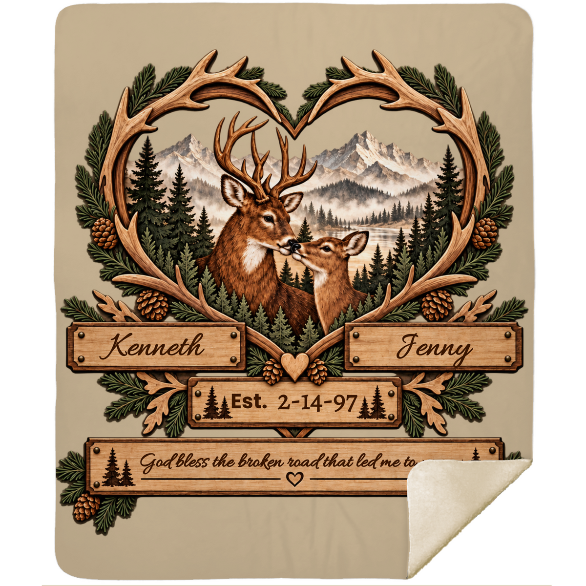 Personalized Woodland Animals Couple Sherpa Blanket 50 X 60 – Custom Names & Anniversary Date