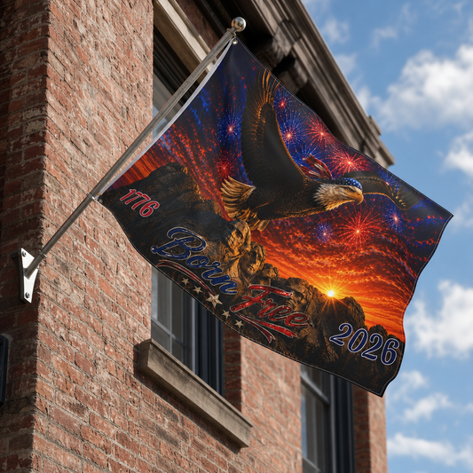 1776 - 2026  Born Free Eagle Patriotic Double Sided Flag