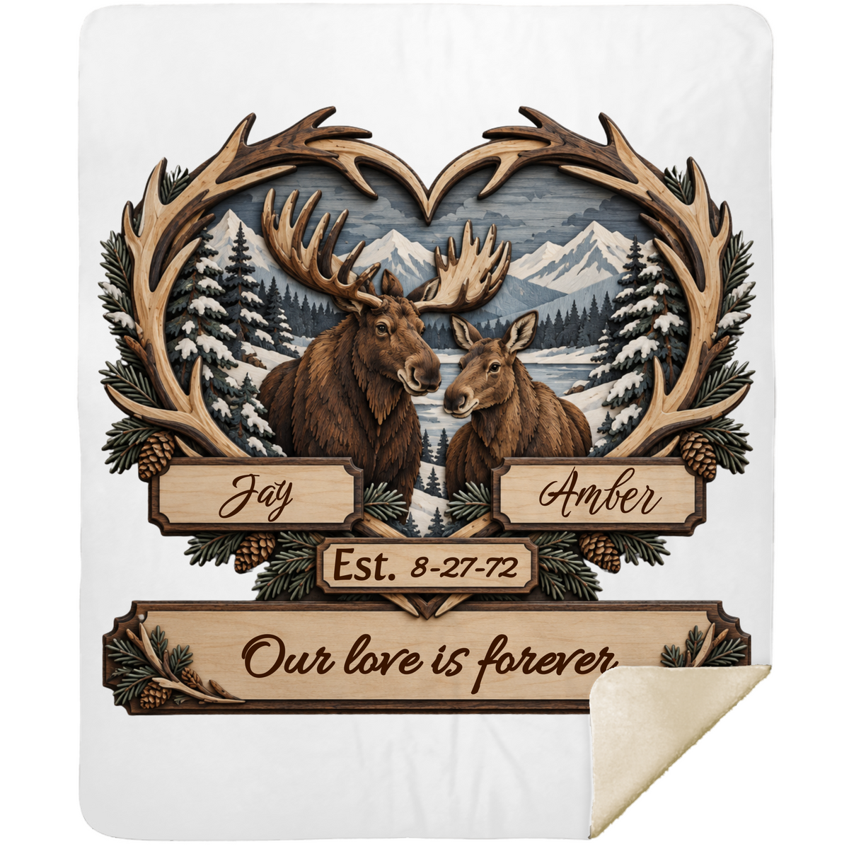 Personalized Woodland Animals Couple Sherpa Blanket 50 X 60 – Custom Names & Anniversary Date