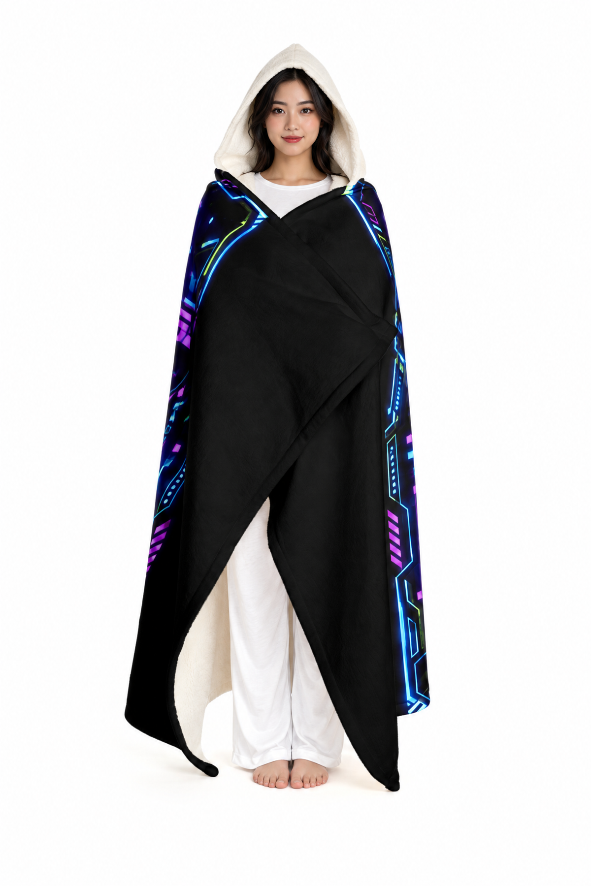 Gaming Hooded Sherpa Blanket, Wearable Plush Blanket for Gamers