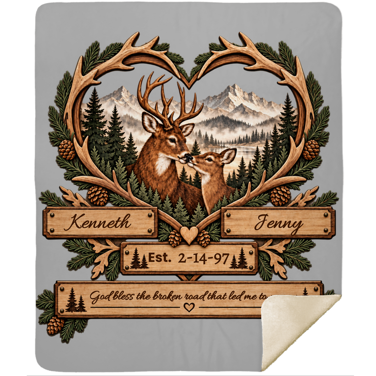 Personalized Woodland Animals Couple Sherpa Blanket 50 X 60 – Custom Names & Anniversary Date