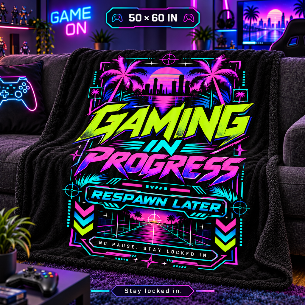 Gaming In Progress Sherpa Blanket – Cozy Gamer Throw Blanket 50 x 60