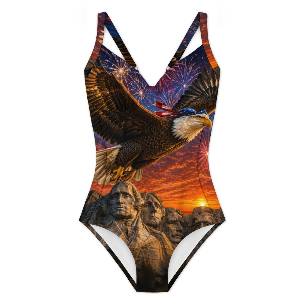 Born Free Patriotic One-Piece Swimsuit – American Eagle & Mount Rushmore Women's Bathing Suit