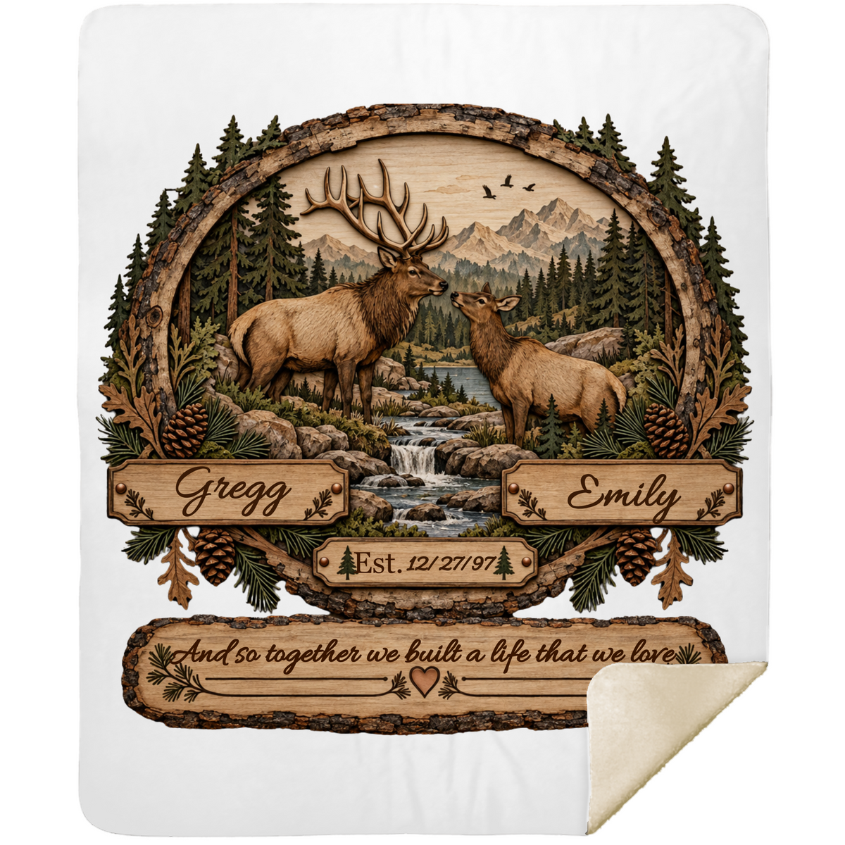 Personalized Woodland Animals Couple Sherpa Blanket 50 X 60 – Custom Names & Anniversary Date
