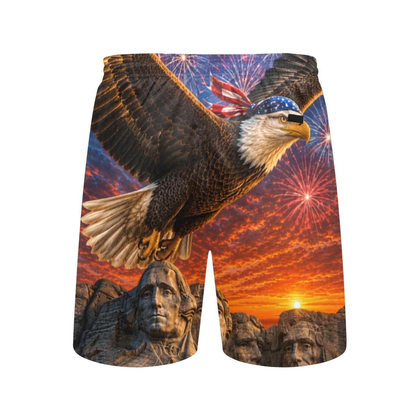 Born Free Patriotic Board Shorts – American Eagle & Mount Rushmore Men's Mid-Length Swim Trunks | USA Freedom Beach Shorts
