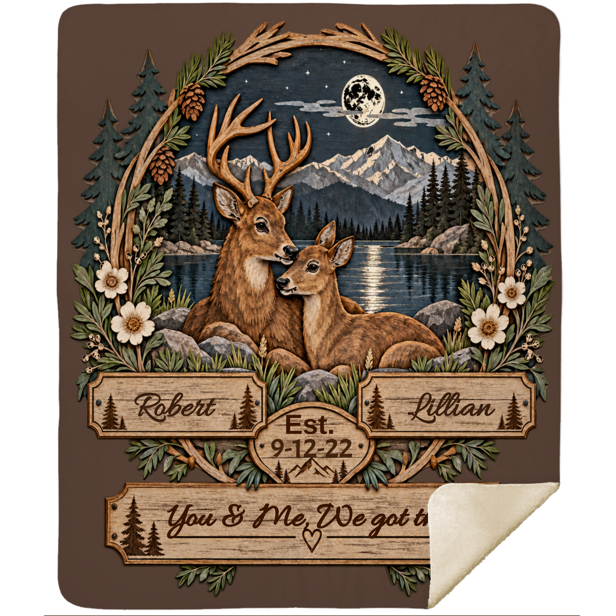 Personalized Woodland Animals Couple Sherpa Blanket 50 X 60 – Custom Names & Anniversary Date