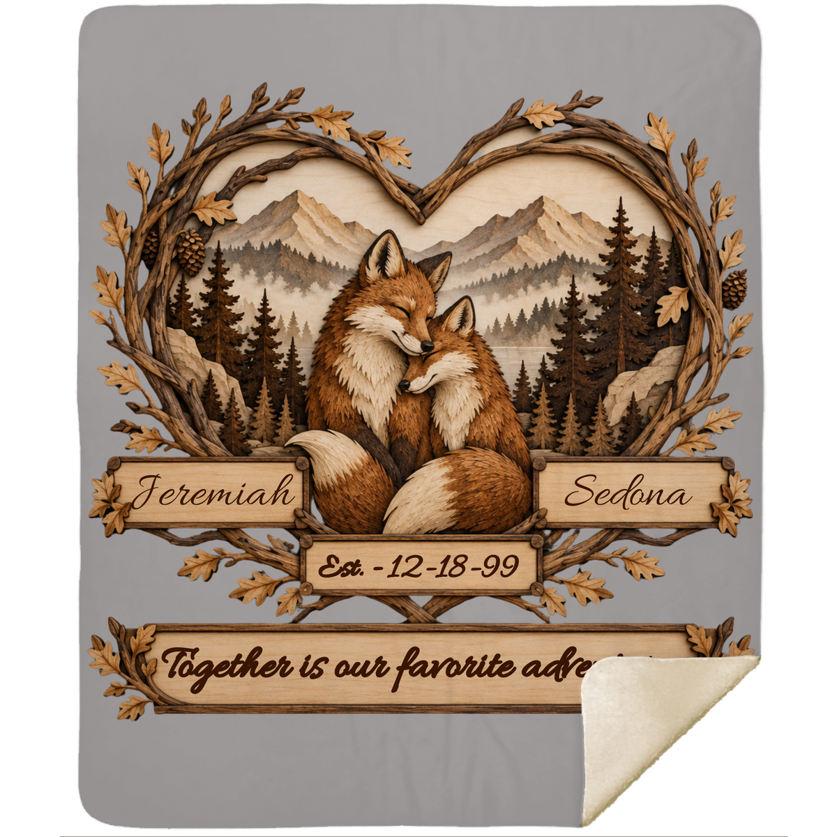Personalized Woodland Animals Couple Sherpa Blanket 50 X 60 – Custom Names & Anniversary Date