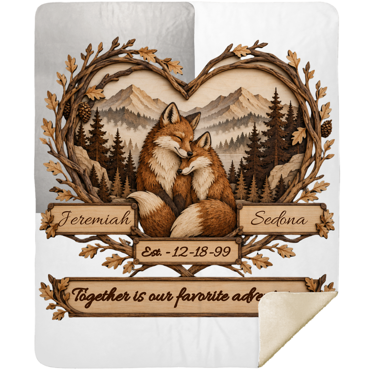 Personalized Woodland Animals Couple Sherpa Blanket 50 X 60 – Custom Names & Anniversary Date