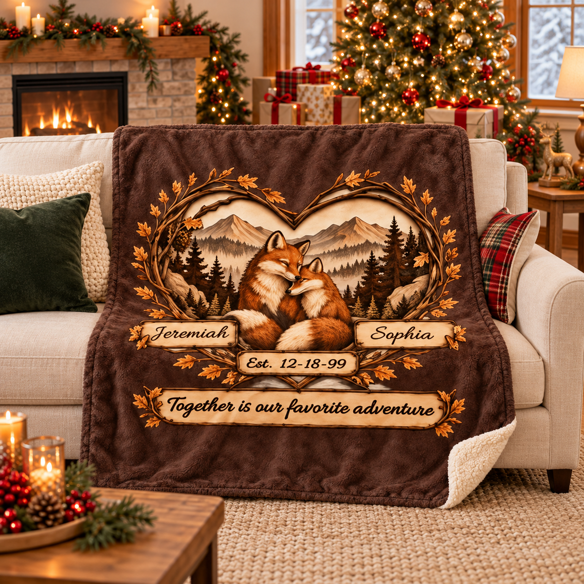 Personalized Woodland Animals Couple Sherpa Blanket 50 X 60 – Custom Names & Anniversary Date