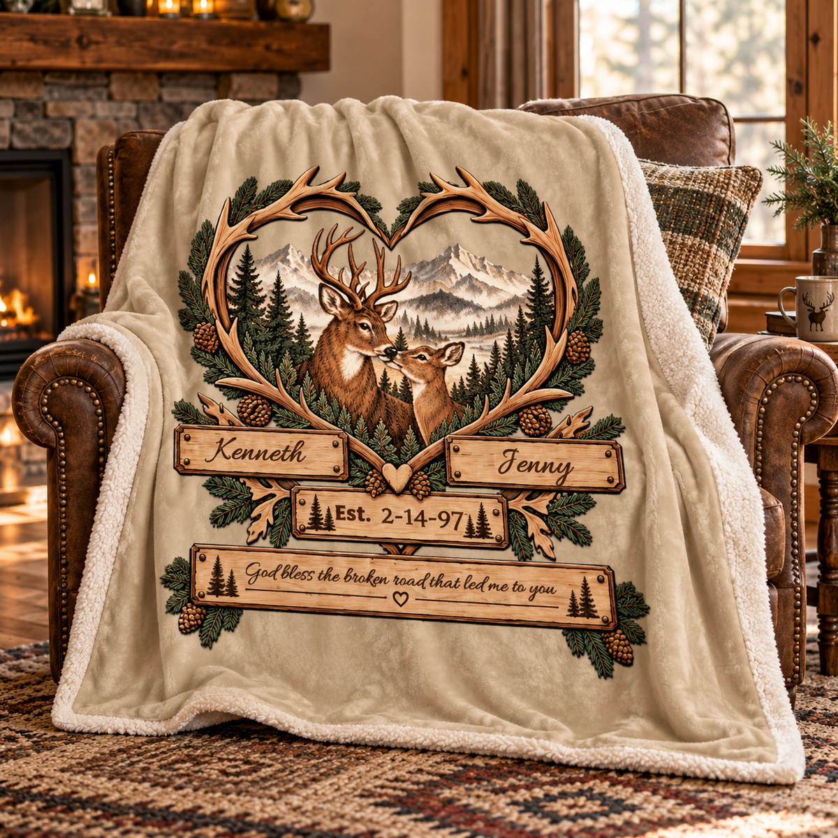 Personalized Woodland Animals Couple Sherpa Blanket 50 X 60 – Custom Names & Anniversary Date