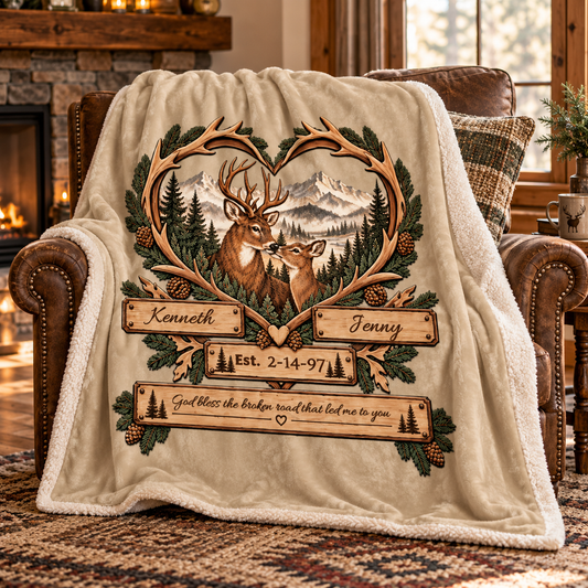 Personalized Woodland Animals Couple Sherpa Blanket 50 X 60 – Custom Names & Anniversary Date