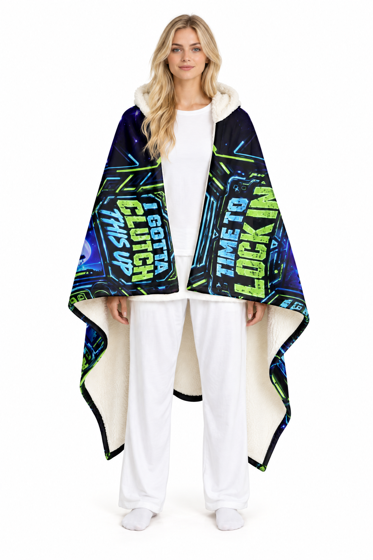 Gaming Hooded Sherpa Blanket, Wearable Plush Blanket for Gamers