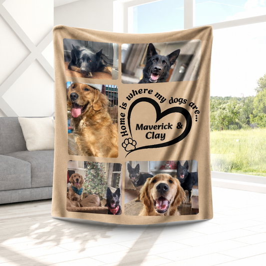 Personalized "Home is where my dogs are..." Fleece or Sherpa Blanket - 60x80
