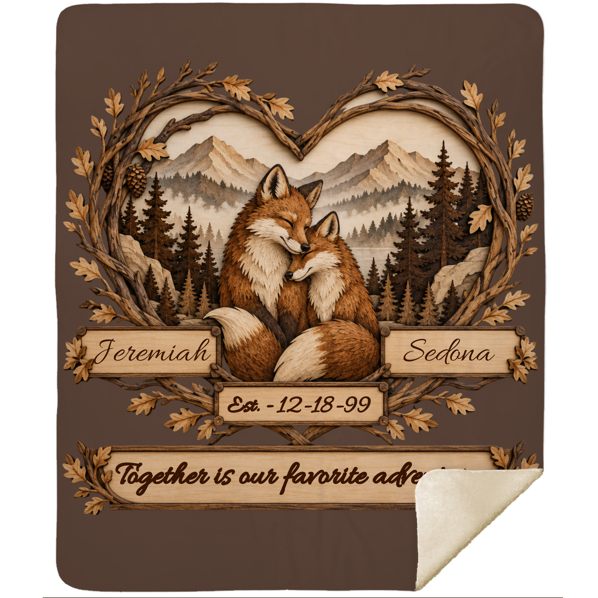 Personalized Woodland Animals Couple Sherpa Blanket 50 X 60 – Custom Names & Anniversary Date