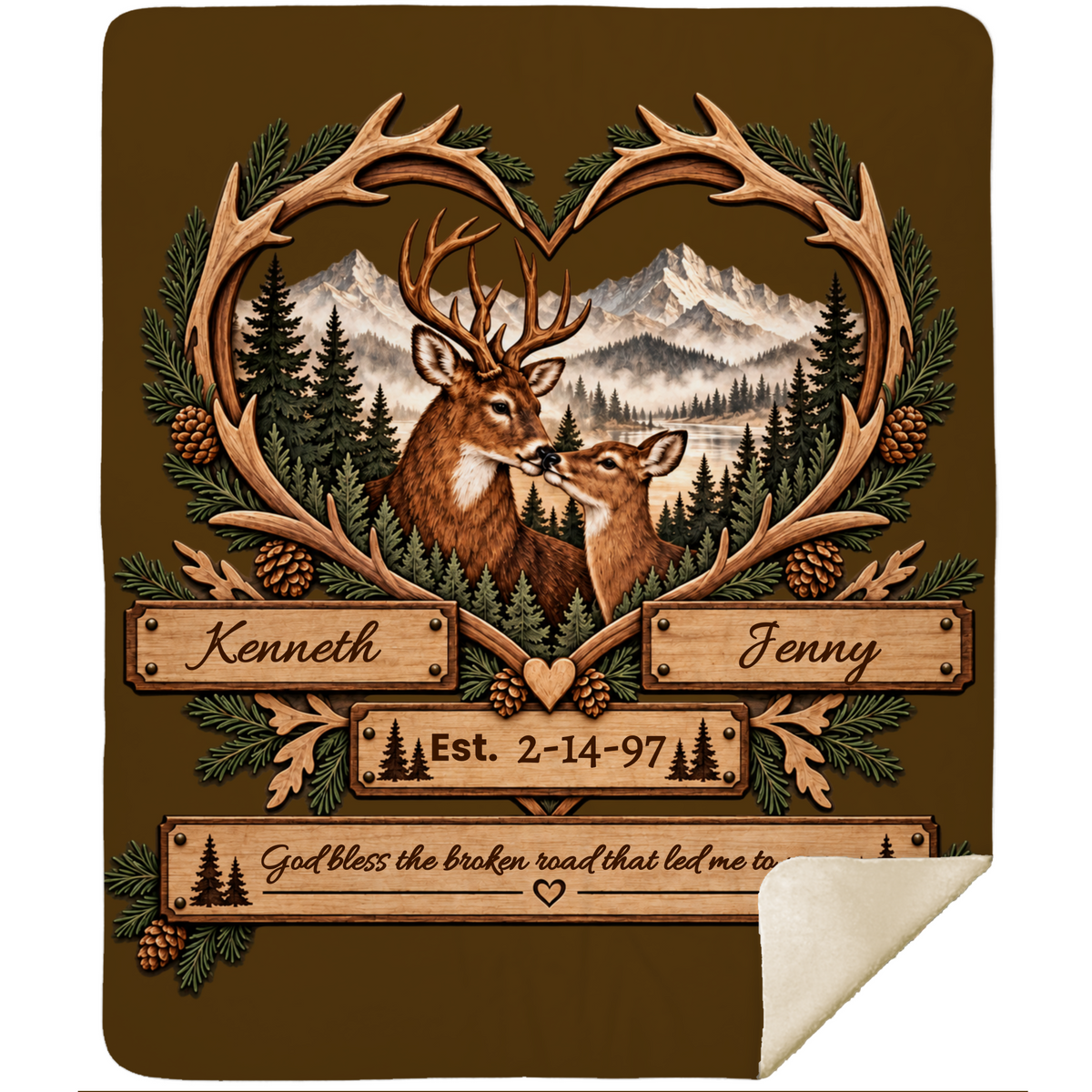 Personalized Woodland Animals Couple Sherpa Blanket 50 X 60 – Custom Names & Anniversary Date