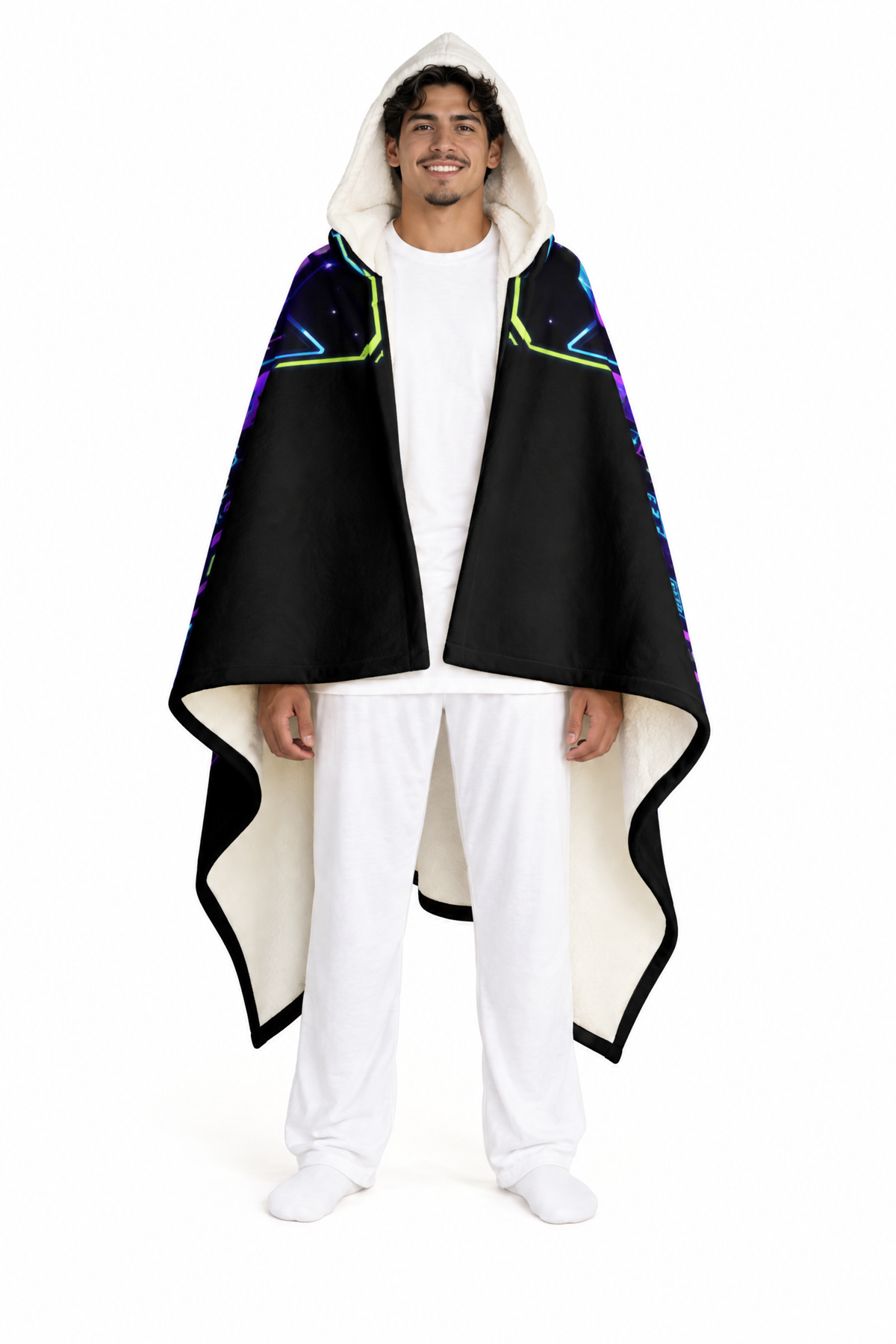 Gaming Hooded Sherpa Blanket, Wearable Plush Blanket for Gamers