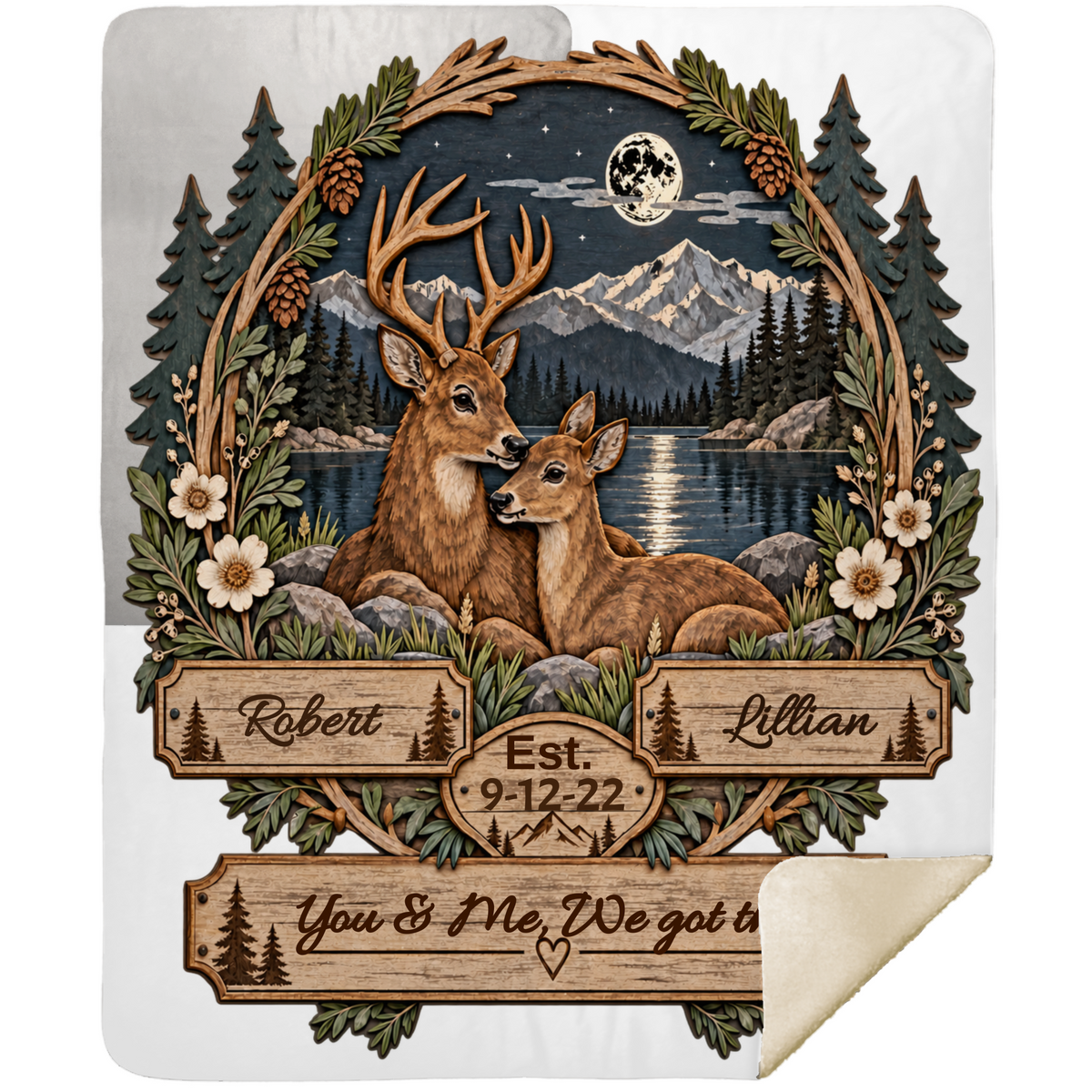 Personalized Woodland Animals Couple Sherpa Blanket 50 X 60 – Custom Names & Anniversary Date