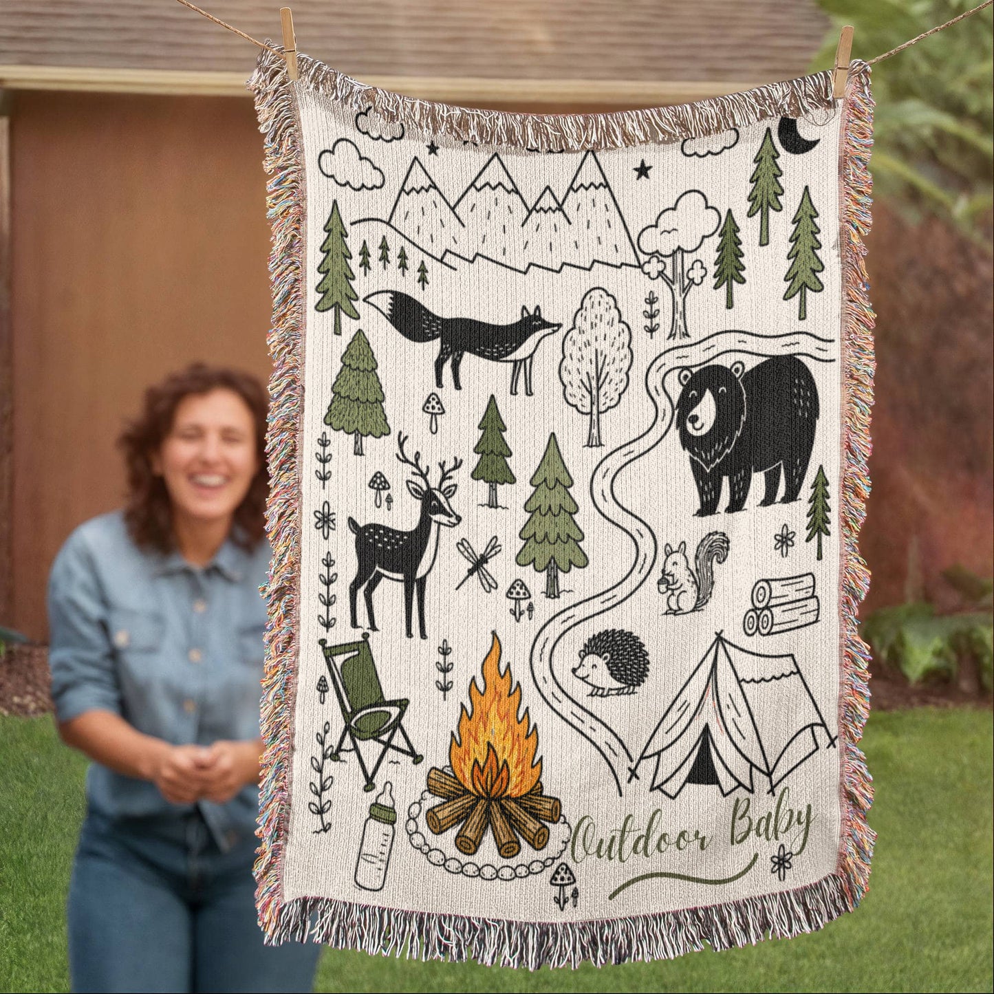 Outdoor Baby Adventure Blanket – Whimsical Woodland Camping Baby Throw