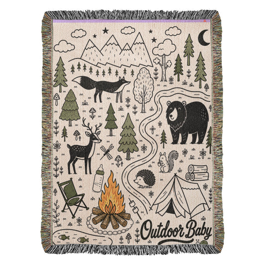 Outdoor Baby Adventure Blanket – Whimsical Woodland Camping Baby Throw