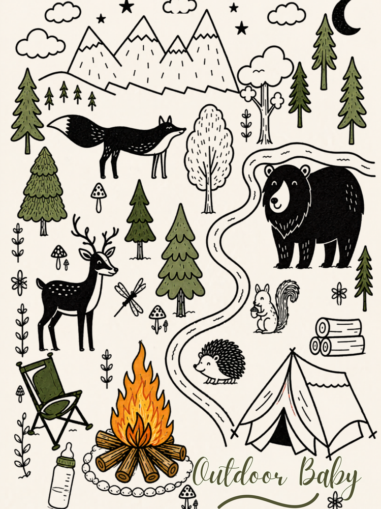 Outdoor Baby Adventure Blanket – Whimsical Woodland Camping Baby Throw