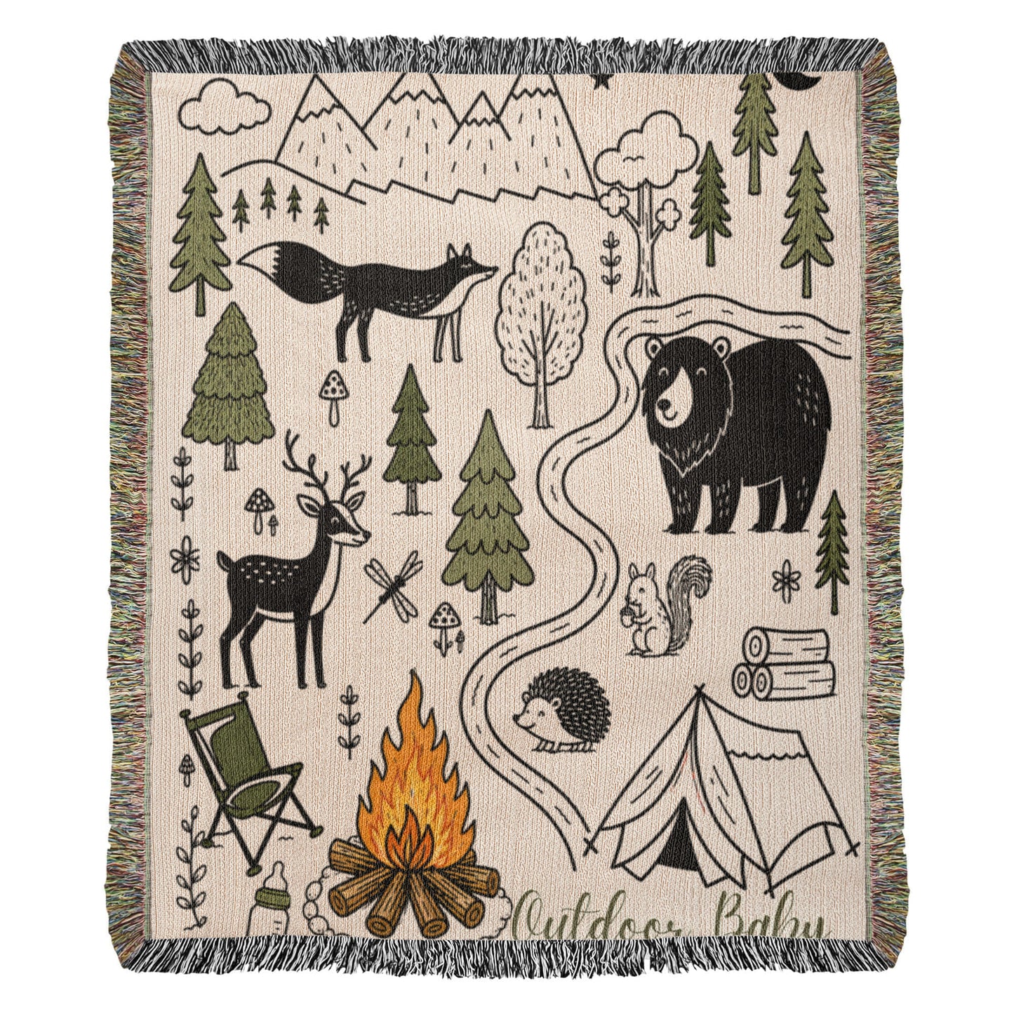 Outdoor Baby Adventure Blanket – Whimsical Woodland Camping Baby Throw