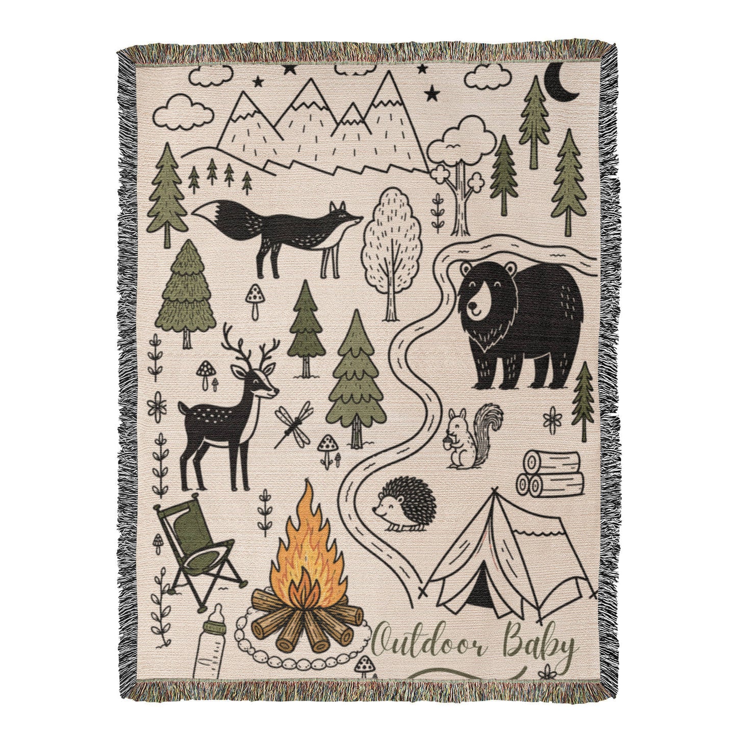 Outdoor Baby Adventure Blanket – Whimsical Woodland Camping Baby Throw