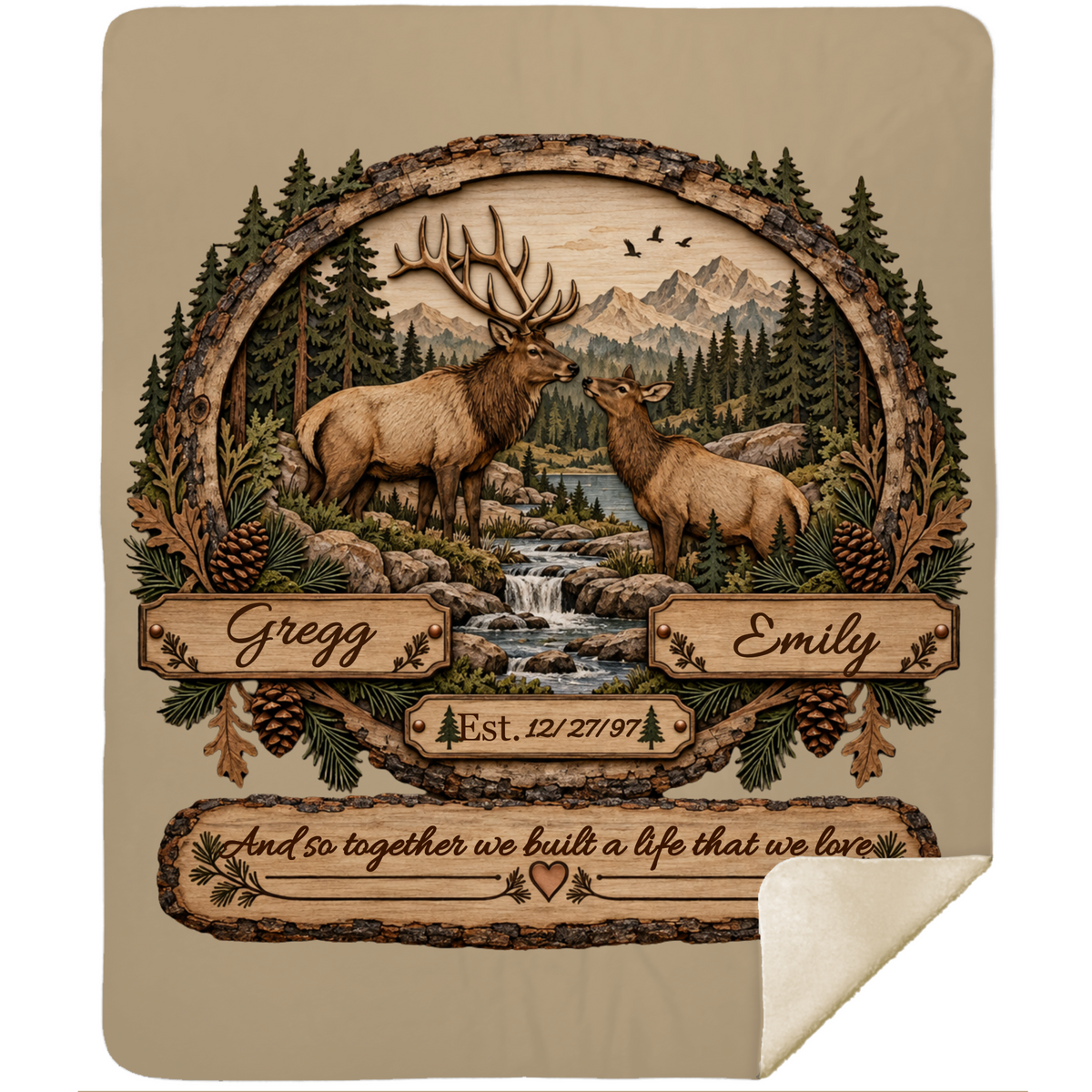 Personalized Woodland Animals Couple Sherpa Blanket 50 X 60 – Custom Names & Anniversary Date