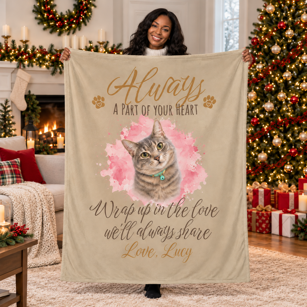 Always a Part of Your Heart — Personalized Pet Memorial Cozy Fleece Blanket