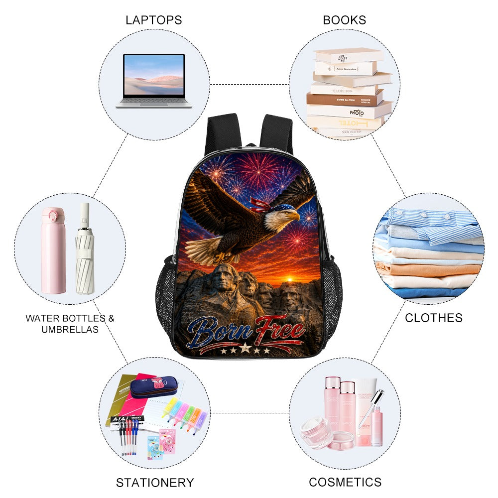 Born Free Clear Backpack – Patriotic Eagle & Mount Rushmore Stadium-Approved Bag | American Pride Transparent Backpack - 17 inch