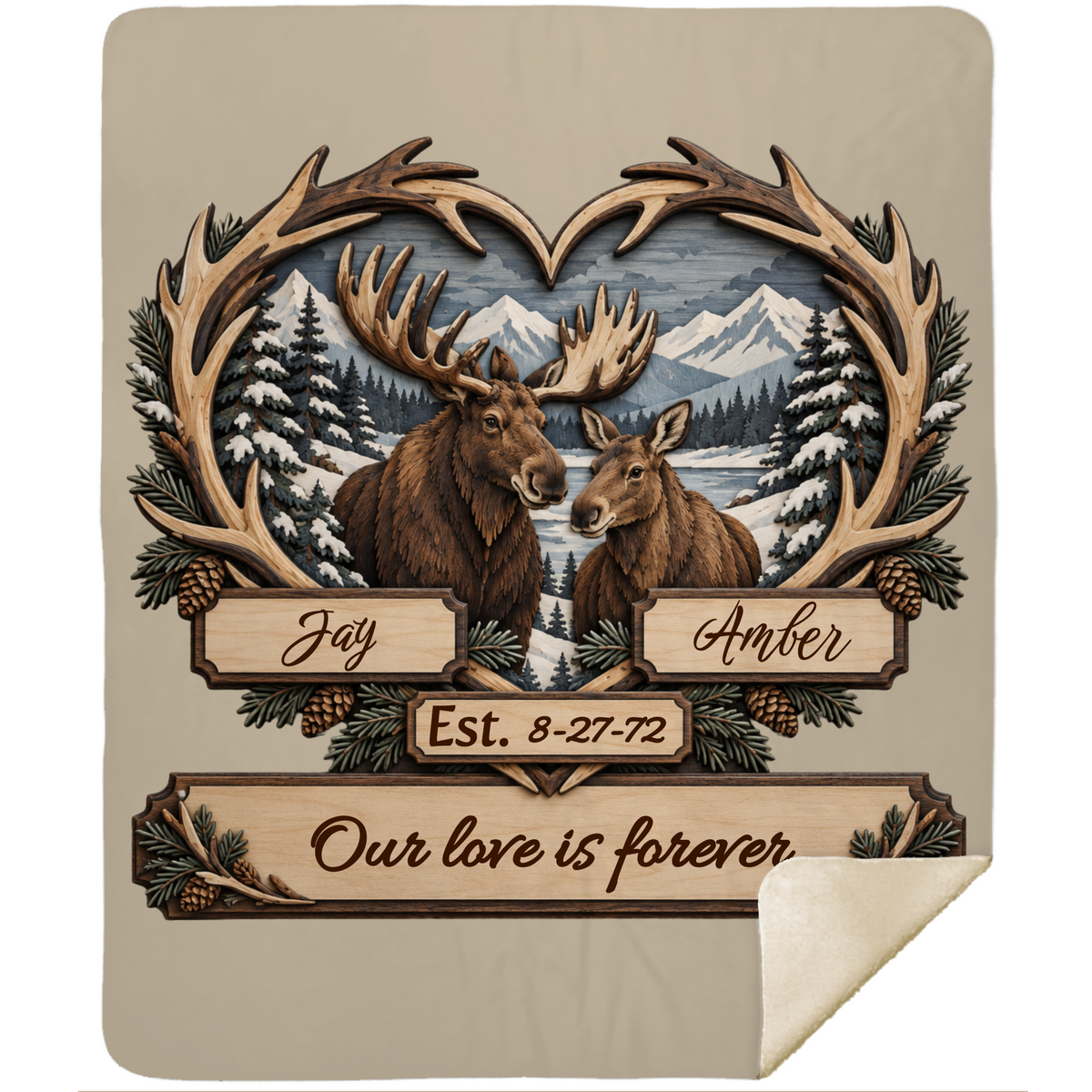 Personalized Woodland Animals Couple Sherpa Blanket 50 X 60 – Custom Names & Anniversary Date