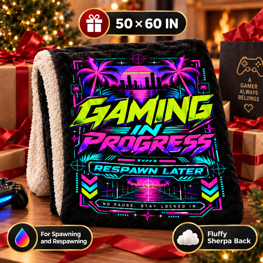 Gaming In Progress Sherpa Blanket – Cozy Gamer Throw Blanket 50 x 60