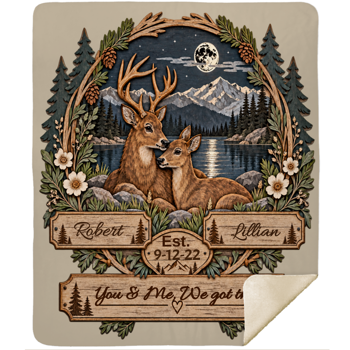 Personalized Woodland Animals Couple Sherpa Blanket 50 X 60 – Custom Names & Anniversary Date