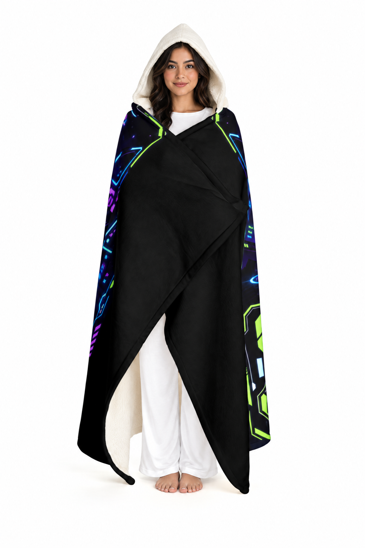 Gaming Hooded Sherpa Blanket, Wearable Plush Blanket for Gamers