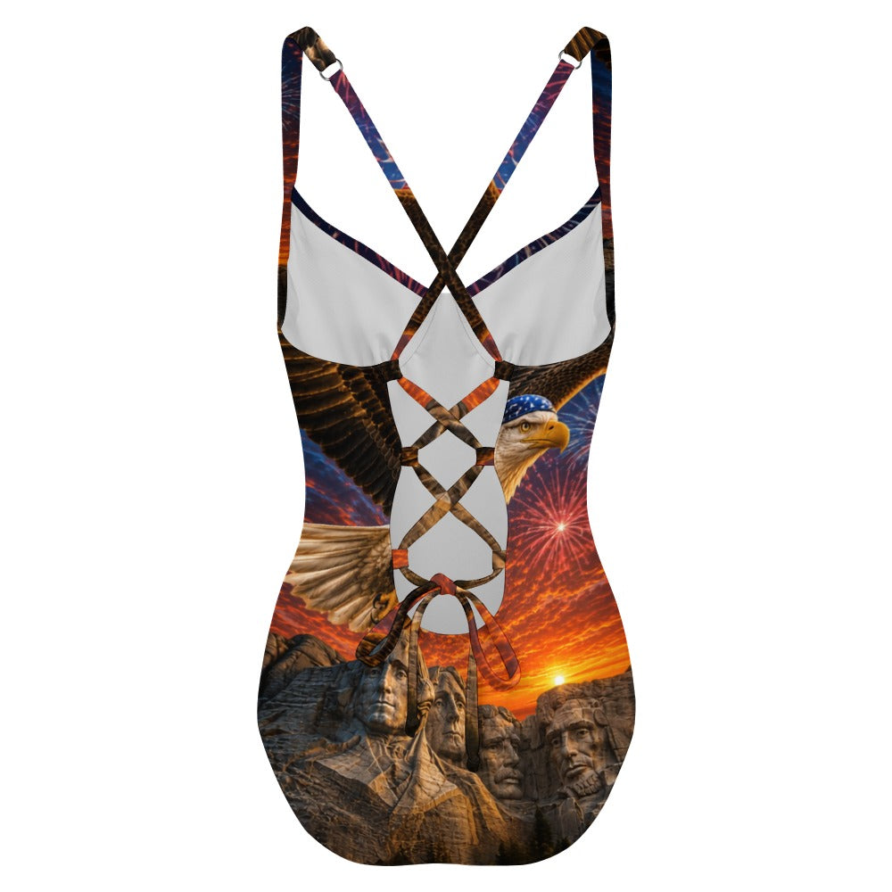 Born Free Patriotic One-Piece Swimsuit – American Eagle & Mount Rushmore Women's Bathing Suit
