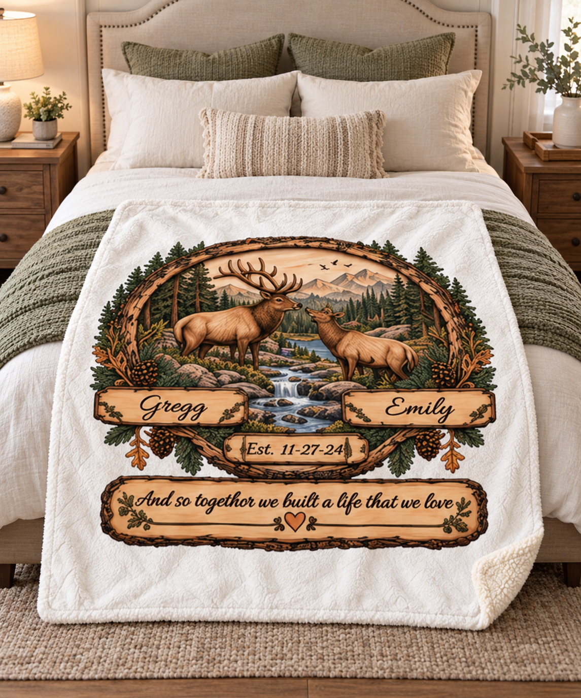 Personalized Woodland Animals Couple Sherpa Blanket 50 X 60 – Custom Names & Anniversary Date