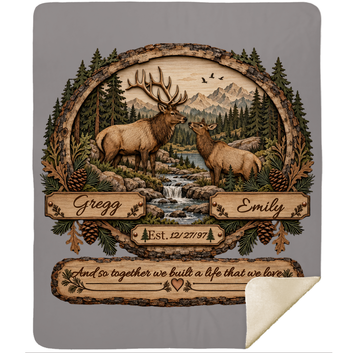 Personalized Woodland Animals Couple Sherpa Blanket 50 X 60 – Custom Names & Anniversary Date