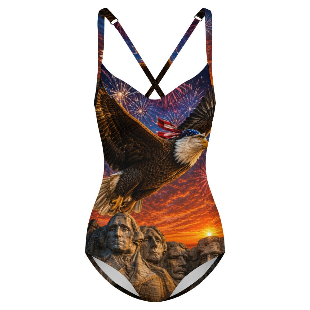 Born Free Patriotic One-Piece Swimsuit – American Eagle & Mount Rushmore Women's Bathing Suit