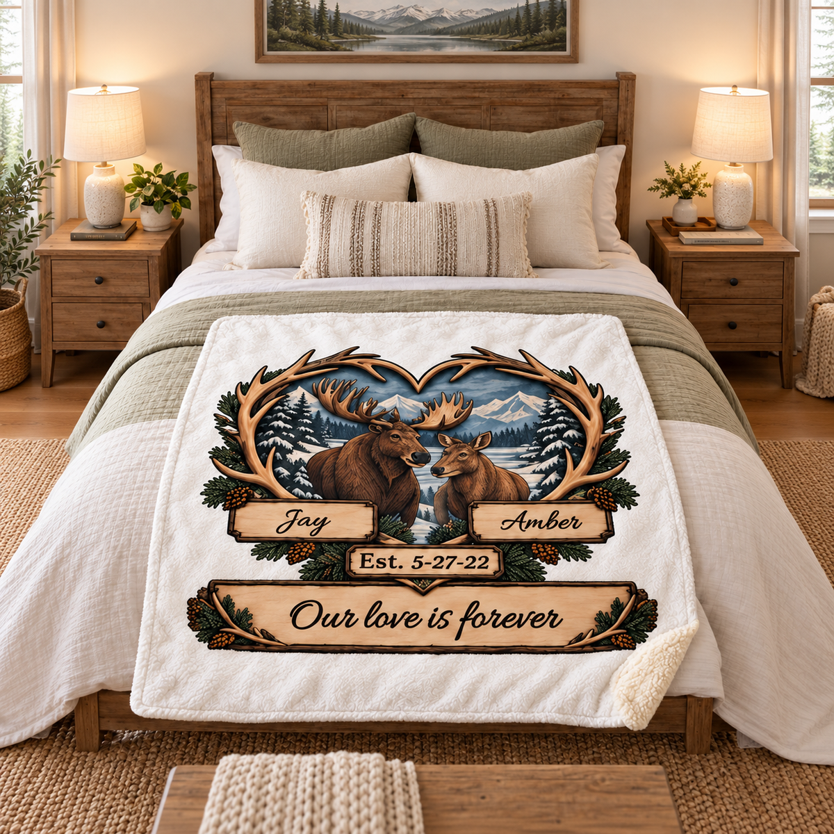 Personalized Woodland Animals Couple Sherpa Blanket 50 X 60 – Custom Names & Anniversary Date
