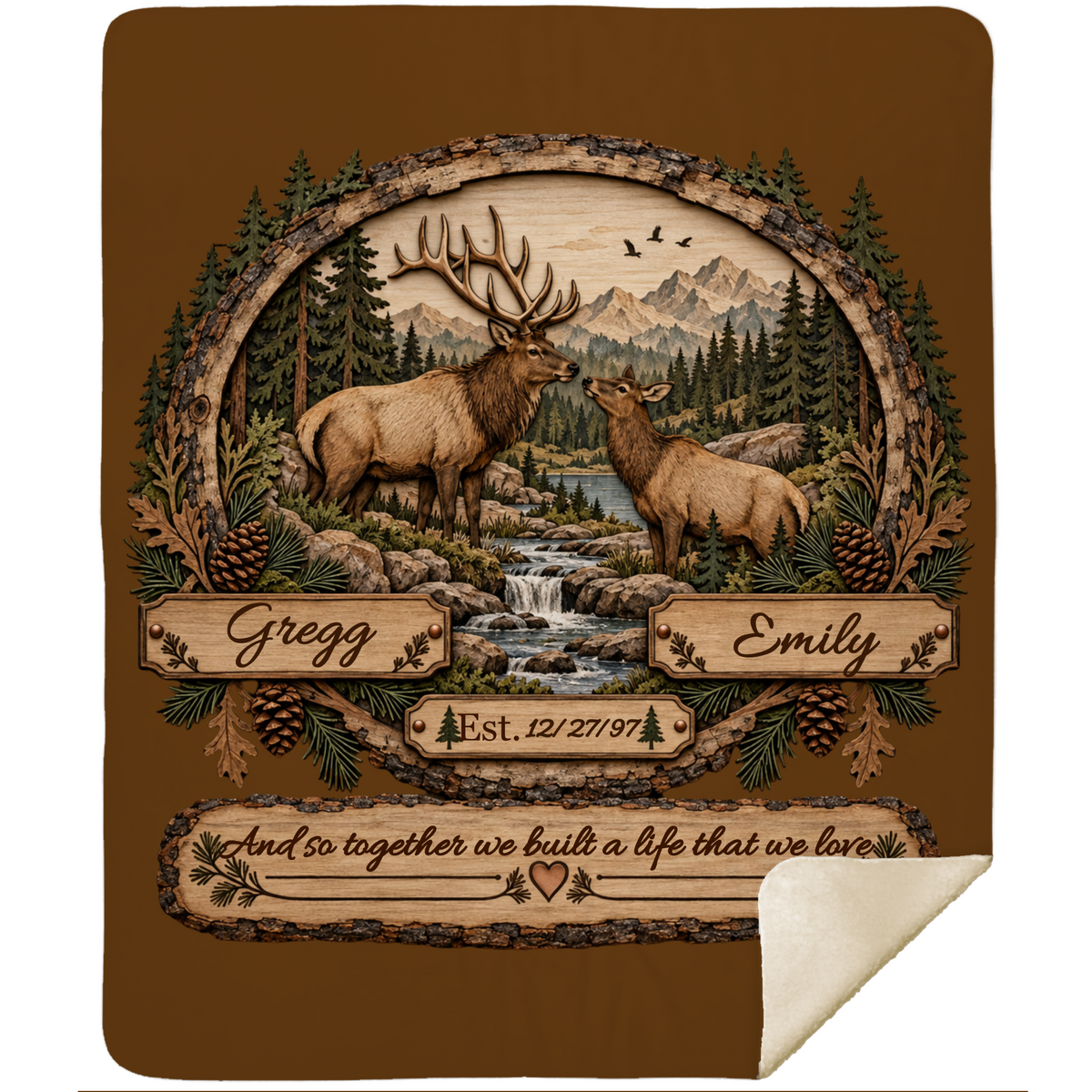 Personalized Woodland Animals Couple Sherpa Blanket 50 X 60 – Custom Names & Anniversary Date