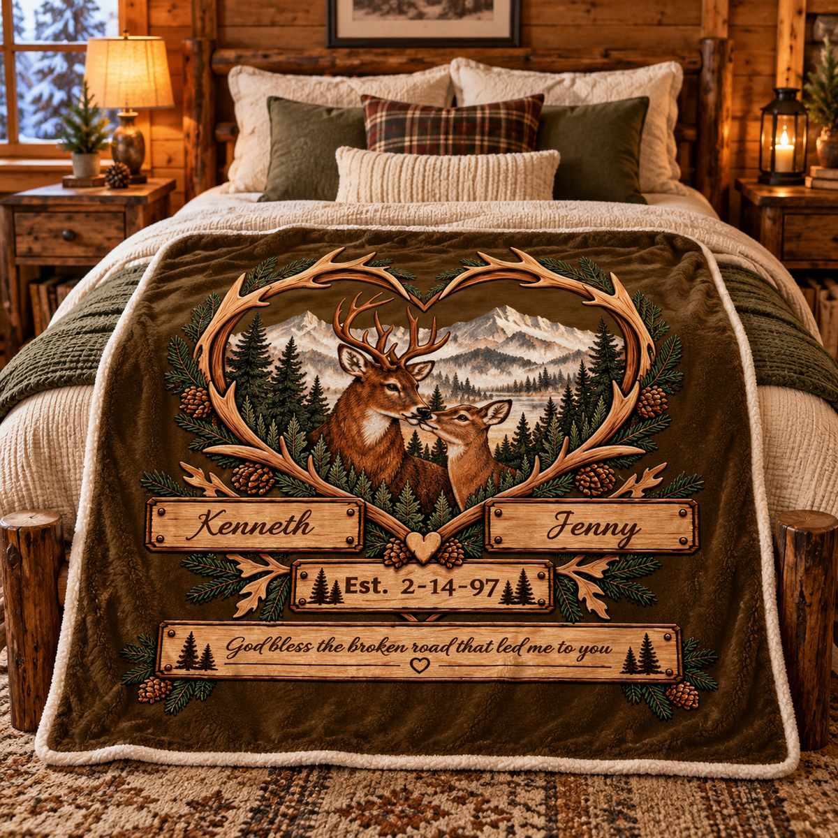 Personalized Woodland Animals Couple Sherpa Blanket 50 X 60 – Custom Names & Anniversary Date