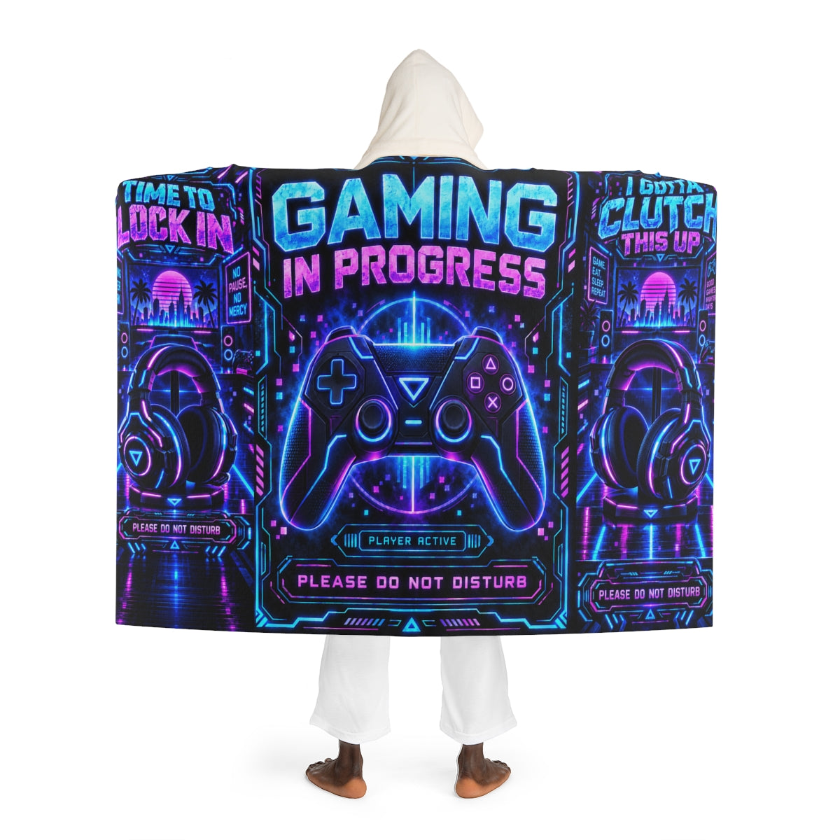 Gaming Hooded Sherpa Blanket, Wearable Plush Blanket for Gamers