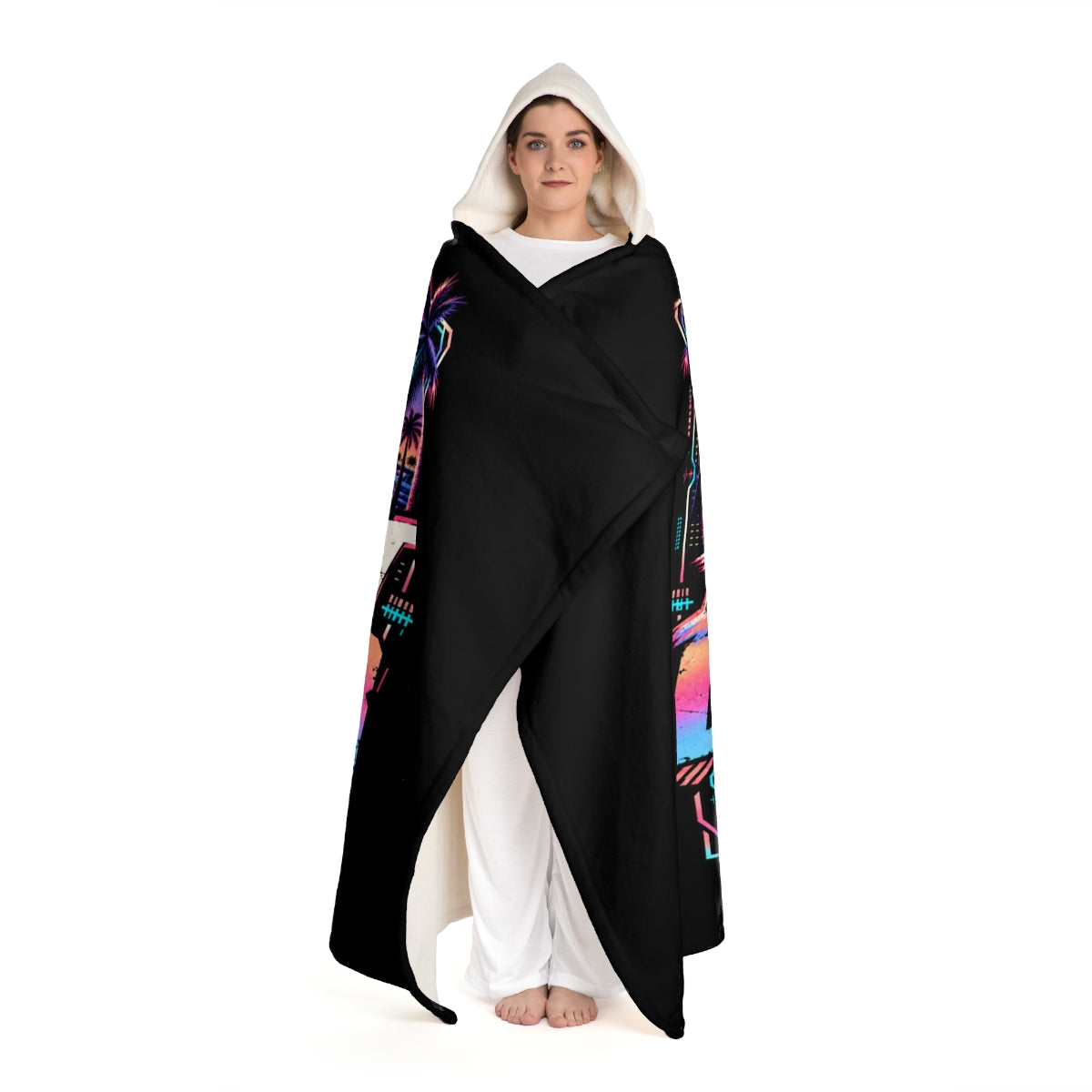 Do Not Disturb Gaming Hooded Sherpa Blanket – Neon Sunset Design