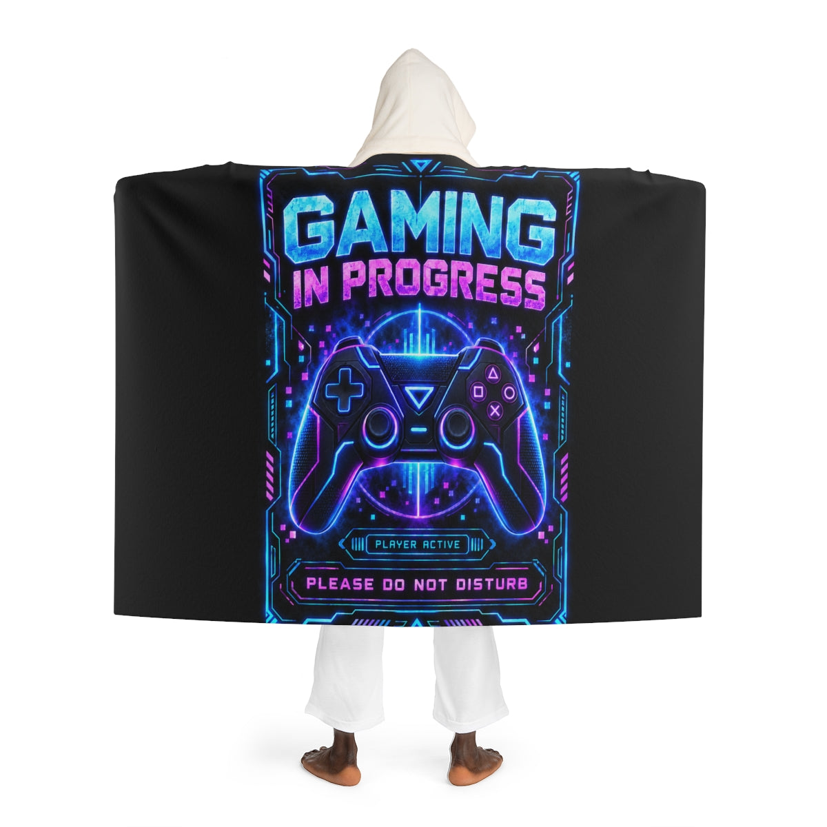 Gaming Hooded Sherpa Blanket, Wearable Plush Blanket for Gamers