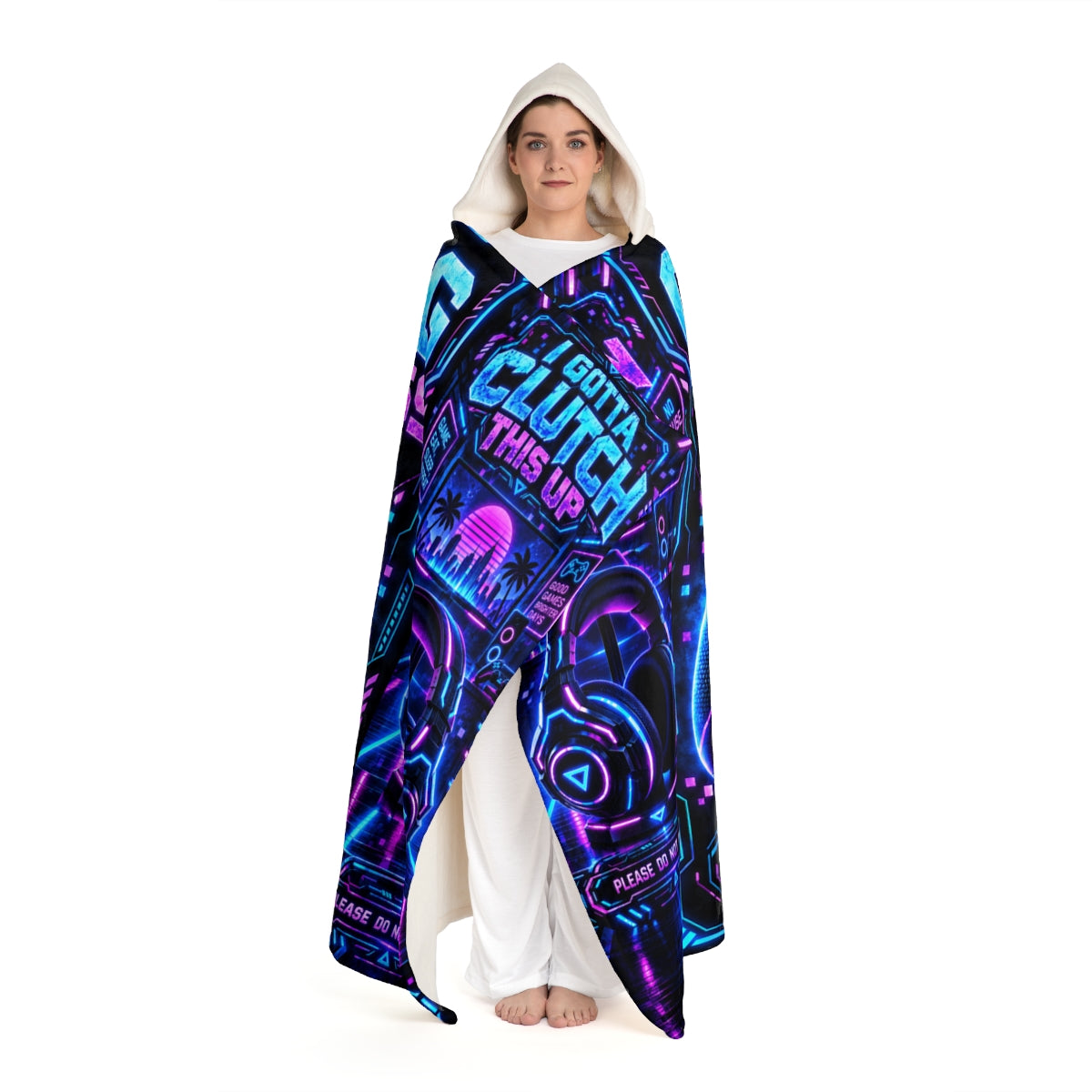 Gaming Hooded Sherpa Blanket, Wearable Plush Blanket for Gamers
