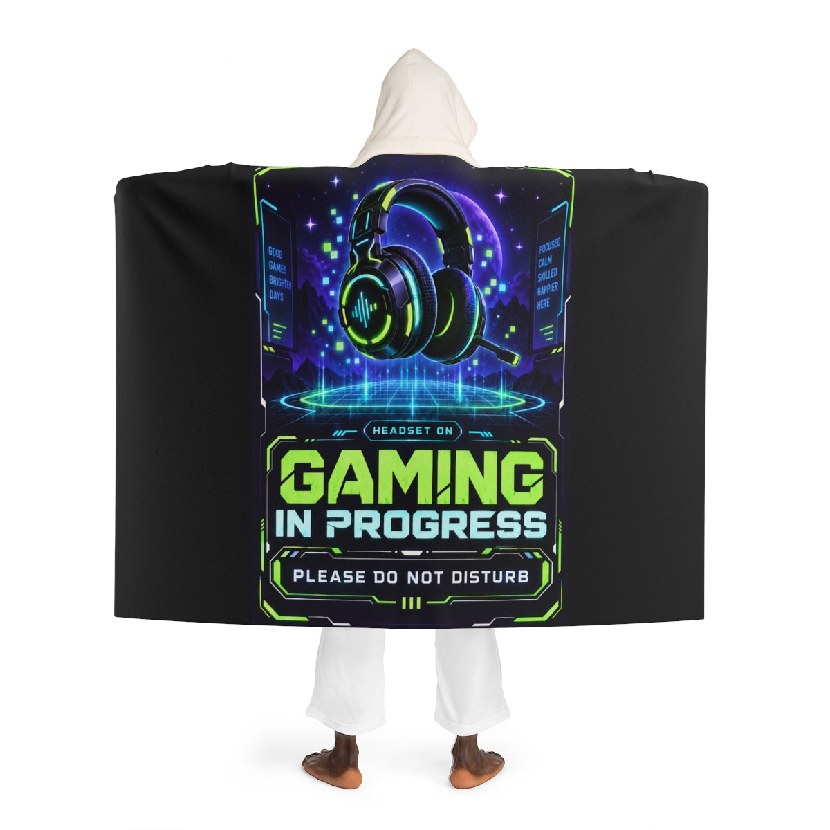 Gaming Hooded Sherpa Blanket, Wearable Plush Blanket for Gamers